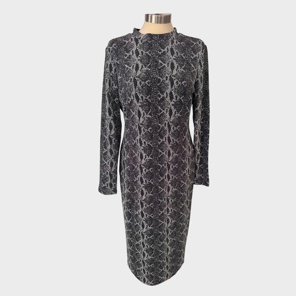 INC International Concepts 10 Mock Neck Dress Metallic Reptile Print Black - Picture 1 of 8